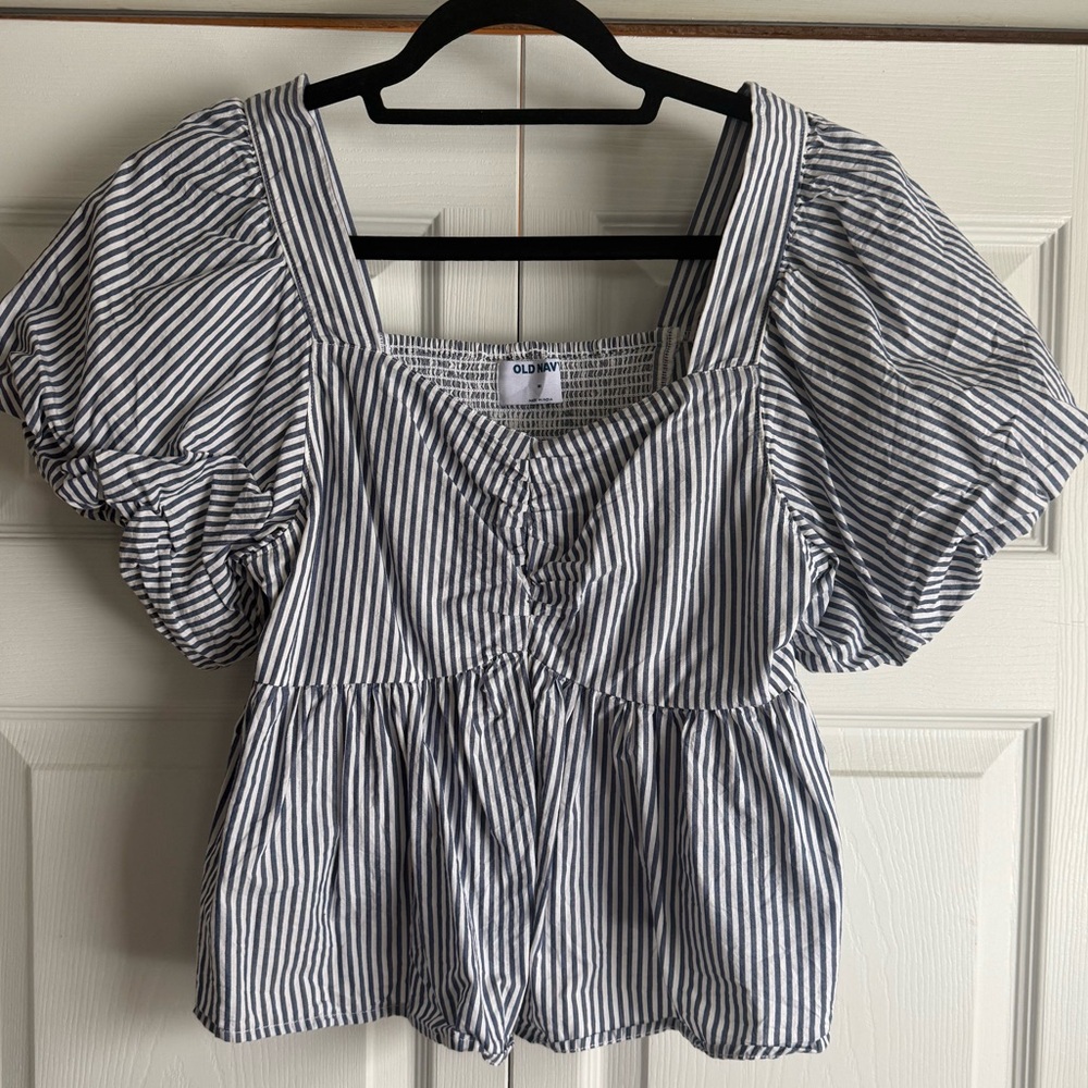 Old Navy Navy and White Striped Blouse